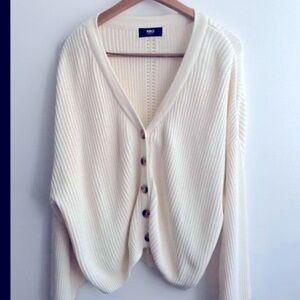 ABLE large organic cotton chunky v neck cardigan sweater ivory